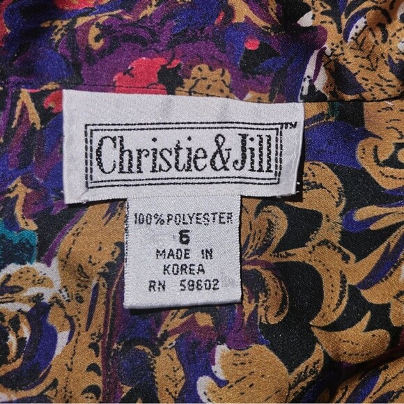 Vintage Christie &Jill Floral Abstract Print Long Sleeve Button-up Blouse Size 6 - Picture 7 of 13
